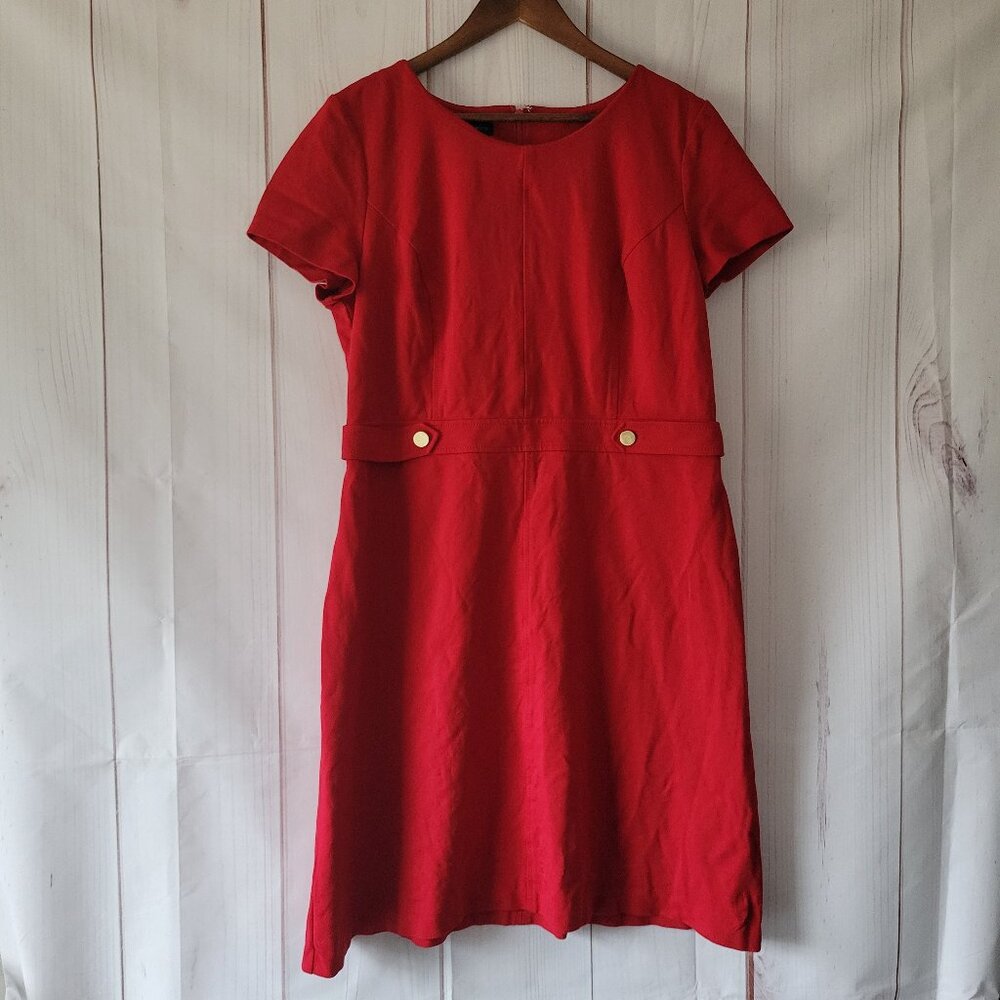 Talbots Knit Short Sleeve Fitted Midi Dress, Women’s Plus Sz 14, Red w/ Gold EUC